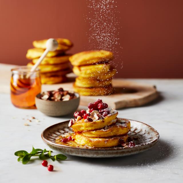 Fluffy saffron pancakes