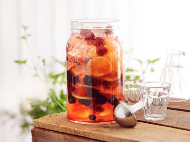 Fresh summer punch with strawberry syrup