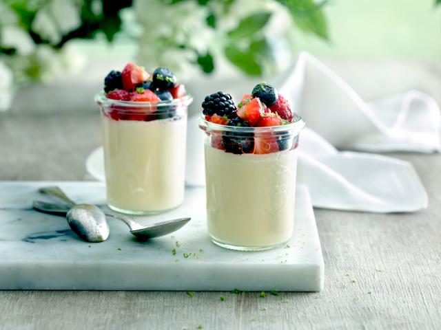 Elderflower panna cotta with lime-marinated berries