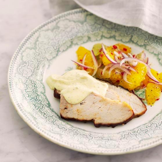 Spare ribs with citrus salad and mustard cream