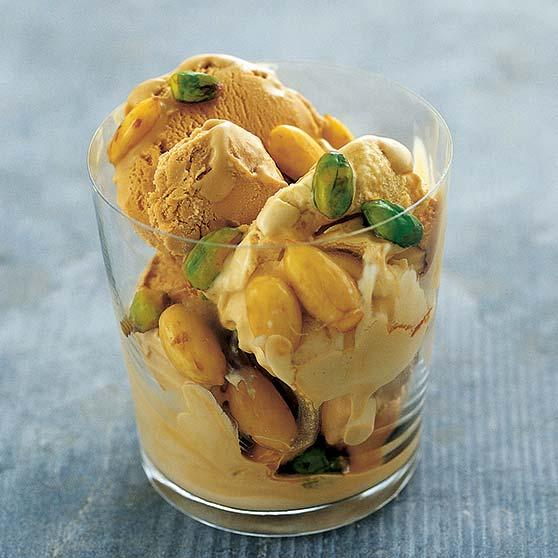 Muscovado ice cream with rum almonds