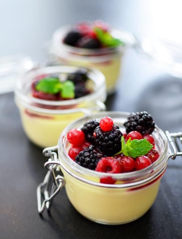 Panna cotta with lime-marinated berries