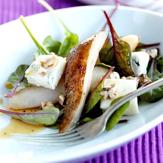 Cheese and pear salad with warm dressing