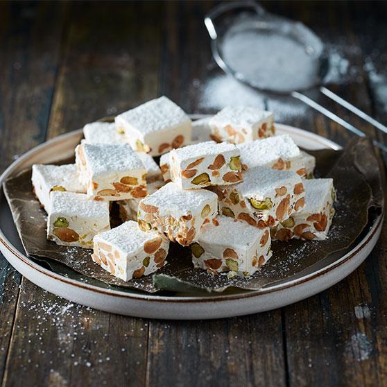 French nougat with peanuts and pistachios
