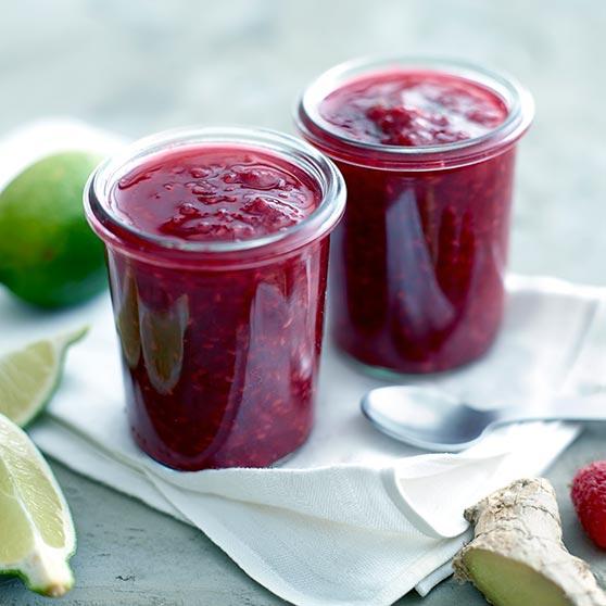 Raspberry jam with ginger & lime