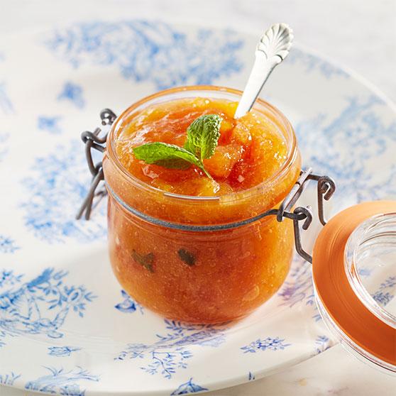 Peach marmalade with mint